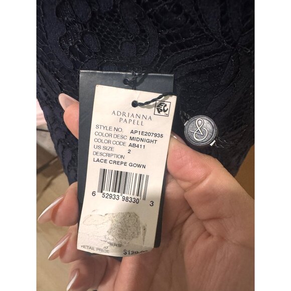 Adrianna Papell Midnight Lace Crepe Gown One-Shoulder Size 2 Formal Dress With S - Picture 4 of 7